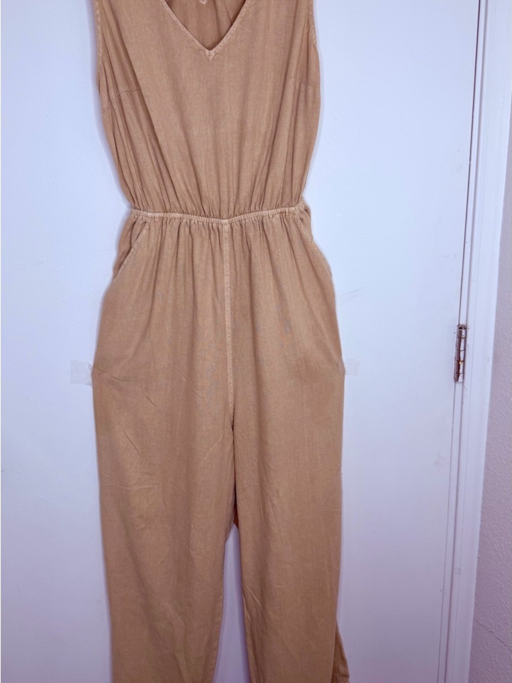 Universal Thread Sleeveless V-Neck Wide-Leg Jumpsuit in Tan - Picture 3 of 7